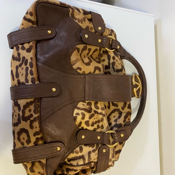 VALENTINO GARAVANI Handbag Cheetah Horse Hair Satchel Leather - Picture 7 of 13